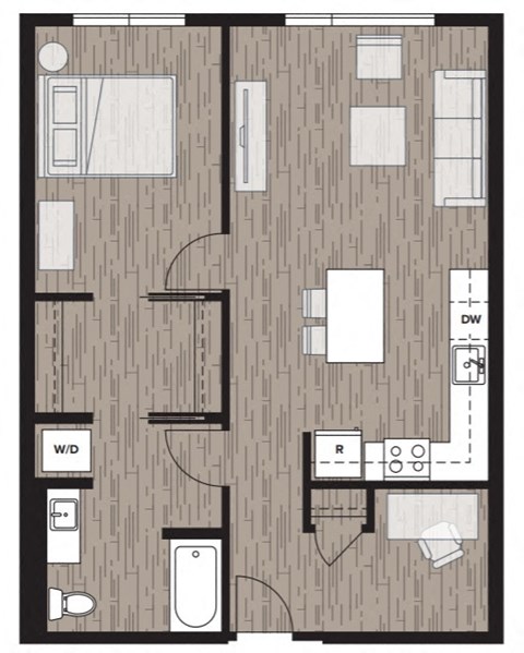1 bed 1 bath floor plan I at Riverfront Everett, Everett, Washington